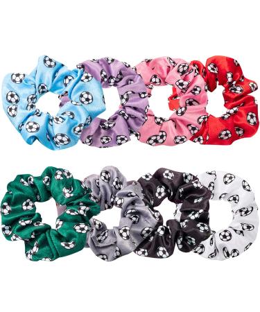Soccer Ball Satin Hair Scrunchies Set - 8 Pieces for Girls & Women | Soft Silk Elastic Hair Ties for Curly Ponytail Hairstyles - Buy Online on GoSupps.com
