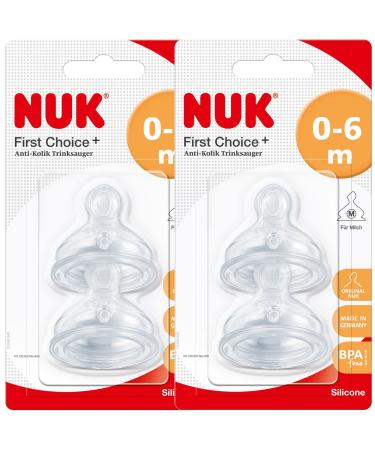 Nuk 10124015 Silicone Teat First Choice+ Size 1 (0-6 months) M Pack of 2 (2 x 2-pack blisters)