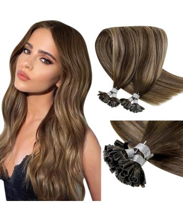 LAAVOO BONGING REAL HAIR Extensions Balayage 55cm Brown with ash blond and brown u tips hair extension real hair bonding keratin extensions real hair human 50 grams/50 pieces