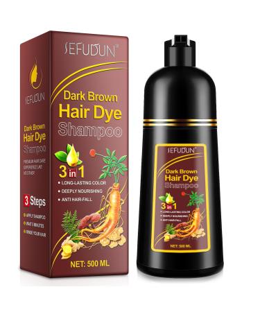 GMOLARSUSCO Dark Brown Hair Dye Shampoo 3 in 1 for gray hair 100% gray coverage for women and men herbal ingredients color shampoo in minutes 500 ml
