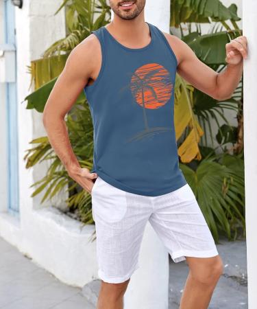 Men's Runcati Printed Tank Top - Breathable Cotton Gym Shirt for Fitness & Bodybuilding - XXL Blue - Buy Online on GoSupps.com