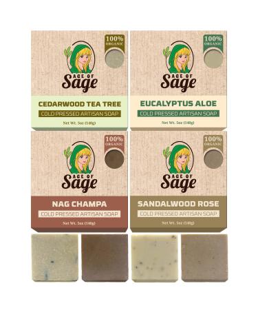 Age of Sage Natural Bar Soap Gift Set for Men - Vegan Bath Handmade Cold Process Artisan Soap with Essential Oil Aromatic All Moisturizing Wash Soaps Fragrant Masculine Scent (4 Pack)