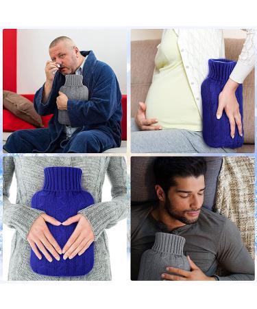 Knitted Hot Water Bottle Cover - 2 Pack - Ideal for Menstrual Cramps & Pain Relief - Royalblue/Grey - 2000 ml - Buy Online on GoSupps.com