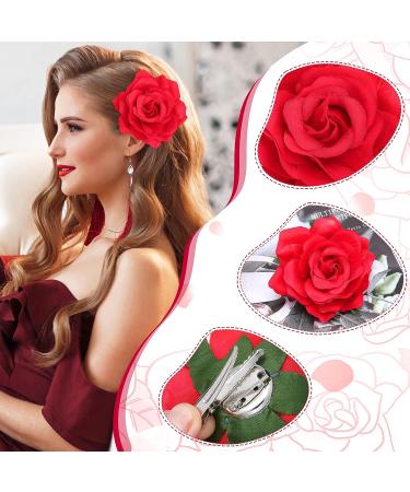 PAFUWEI Red Rose Flower Hair Clip - Bridal Bridesmaid Hairpin for Women - Flamenco Dancer Hair Brooch - Rose Red Hair Accessories for Christmas Wedding - Buy Online on GoSupps.com