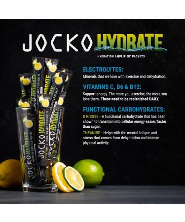 Jocko Fuel Hydrate Electrolytes Powder - No Sugar Hydration Packets for Recovery & Exercise - Lemon Lime - 16 Servings - Buy Online on GoSupps.com