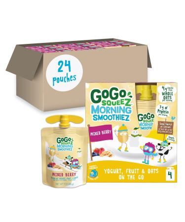 GoGo squeeZ Morning SmoothieZ, Mixed Berry, 3 oz. (24 Pouches) - Gluten Free Yogurt, Fruit, & Oat Pouches - Individual Snacks for Kids - No Preservatives - Convenient & BPA Free