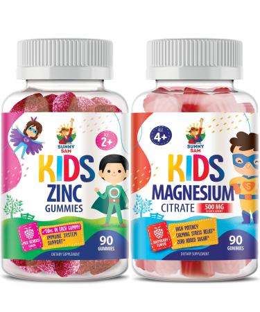 Magnesium Gummies for Kids & Adults - 500mg & Zinc Gummies for Kids & Adults - Zinc Chewable Gummy for Immune Support - Powerful Natural Antioxidant Non-GMO Supplement for Children Men Woman Adults.