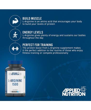 Applied Nutrition L-Arginine Capsules - 1500mg High Strength Nitric Oxide Booster - 60 Servings | Workout Performance Boost - Buy Online on GoSupps.com