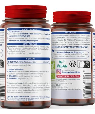 SUPERDIET - Organic RHODIOLA - Stress resistance Emotional balance - Herbal medicine - Made in France - 90 Capsules - Buy Online on GoSupps.com