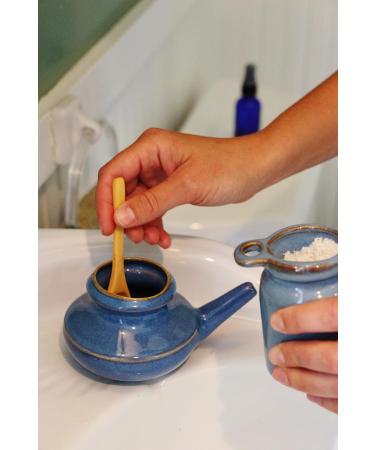 Handcrafted Ceramic Neti Pot Starter Kit w/ 2 oz Mineral Sea Salt Durable Stoneware for Nasal Rinse Relaxing Home Wellness Tool Ideal Gift for Women Helps with Snoring & Sinus Care (Blue) Boxed Blue - Buy Online on GoSupps.com