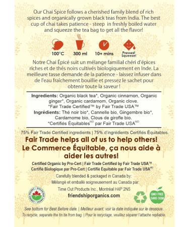 Friendship Organics Chai Spice Tea Bags Organic and Fair Trade Black Tea 44 count - Buy Online on GoSupps.com