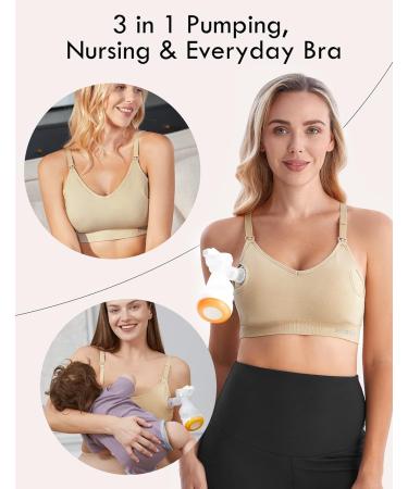 HOFISH Hands Free Pumping Bra | Seamless Padded Nursing Maternity Bra for Pregnancy/Breastfeeding | Women's Sport Bra | S-2XL | Black/Beige - Buy Online on GoSupps.com