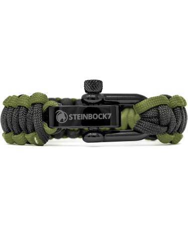 Steinbock7 Dachstein Paracord Survival Bracelet - Adjustable Stainless Steel Closure E-Book Instructions for Camping & Outdoor Adventures - Green/Black - Buy Online on GoSupps.com