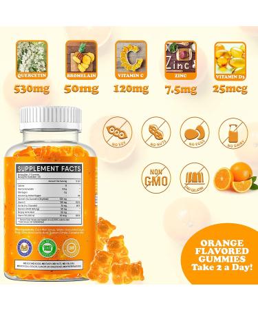 Supplebears Quercetin with Bromelain Gummies - Immune Support Booster with Vitamin C, Zinc, and D3 - 60 Count - Made in USA - Buy Online on GoSupps.com