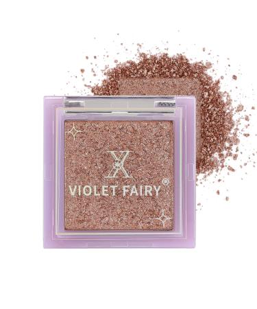 Single Eyeshadow Compact Shimmer Glitter Metallic Warm Eye Shadow and Highlighter - Long Lasting Blendable Vegan Cruelty-free Cream Eyeshadow - Rose Gold Brown Silver Sparkle