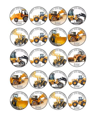 20 x EDIBLE Personalised Digger cupcake toppers wafer/icing uncut (WAFER PAPER) Rice Paper