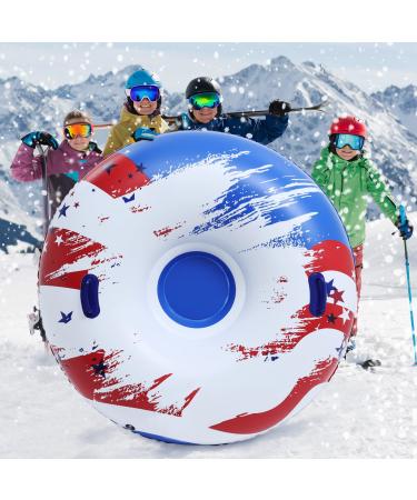 Snow Tube, 49" Huge Snow Sled for Kids and Adults 0.9MM Heavy Duty with 2 Reinforced Handle Winter Sled Outdoor Sledding Tube Inflatable Snow Tubes Toys 2 Layer Thick Bottom Sleds