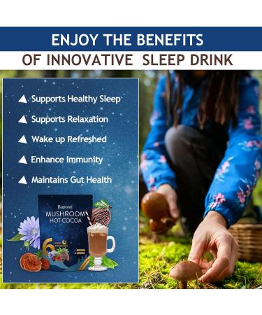 Mushroom Hot Cocoa with Melatonin Reishi L-Theanine Cocoa Powder Hot Chocolate Nighttime Drink Mix for Sleep & Relax - 30 Servings - Buy Online on GoSupps.com