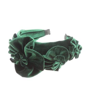Ladies Velvet Rosette Rose Flower Evening Occasion Wide Headband Alice Band (Emerald)