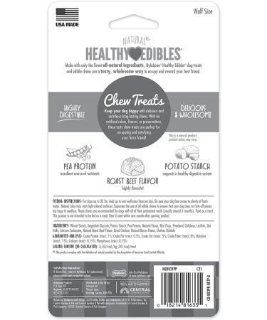 Nylabone Healthy Edibles All-Natural Beef Dog Chew Treats 2 Count - Medium/Wolf Size - Buy Online on GoSupps.com
