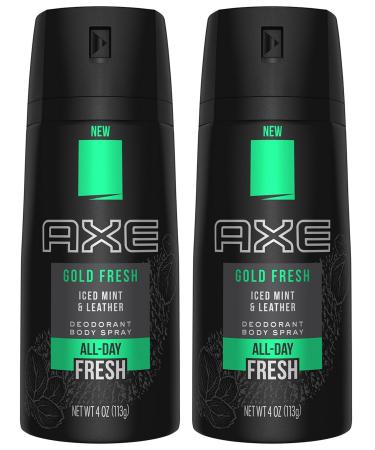 Axe Gold Fresh Iced Mint & Leather Deodorant Body Spray 4.0 oz (Pack of 2)