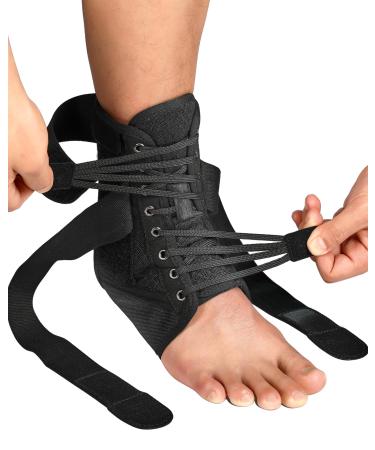 Quick Lace Up Ankle Brace for Women Men with Removable Side Splints Adjustable Ankle Support for Sprained Ankle Injury Recovery Ankle Stabilizer for Basketball Volleyball Tennis 1 Unit L Black Stripes