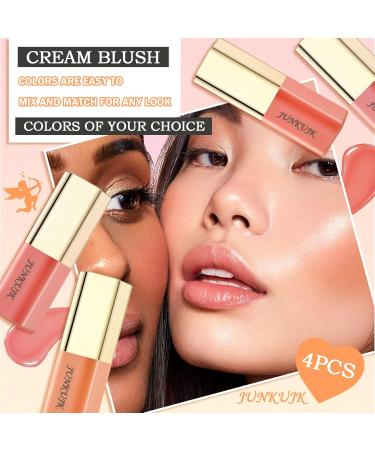 JunKuJK 4PCS Liquid Blush Soft Cream Face Blush Moisturizing Matte Blendable Blush Stick Makeup Set for Cheeks & Lip & Eye - Buy Online on GoSupps.com