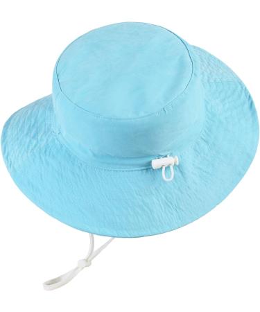 LANGZHEN Baby Girls Beach Sun Hat - Adjustable Wide Brim Toddler Kids Play Hat with Chin Strap in Light Blue XL - Buy Online on GoSupps.com