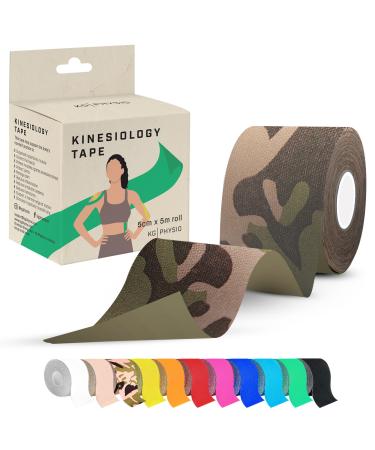 KG Physio Kinesiology Tape 5m Roll - Kinesio Tape for Joint and Muscle Support Multipurpose KT Tape Body Tape Physio Tape Sports Tape Trans Tape Athletic Tape - Camo