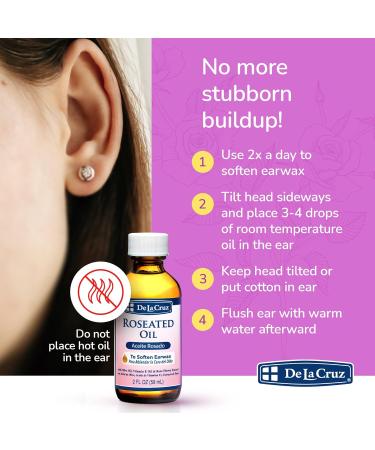 De La Cruz Roseated Oil - Natural Ear Wax Softener Blend with Rose Flower Extract - Ear Wax Aid - Made in The USA - 2 Fl Oz Roseated 2 Fl Oz (Pack of 1) - Buy Online on GoSupps.com