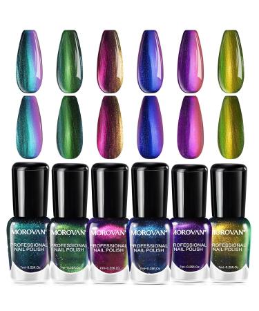 Morovan Fingernail Nail Polish Set: Holographic Metallic Lacquer Air Dry Nail Polish Regular Nail Polish Pack 0.25oz Glitter Finger Nail Polish Bulk Toenail Polish Kit Gift for Women Holographic Color