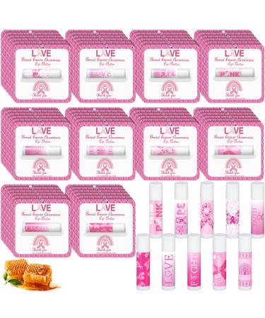 Sacubee 60 Pack Breast Cancer Awareness Lip Balms Bulk Small Pink Ribbon Thank You Lip Balms Gifts Set Breast Cancer Awareness Bulk Items Moisturizing Care Survivors Gifts for Women Men Survivors