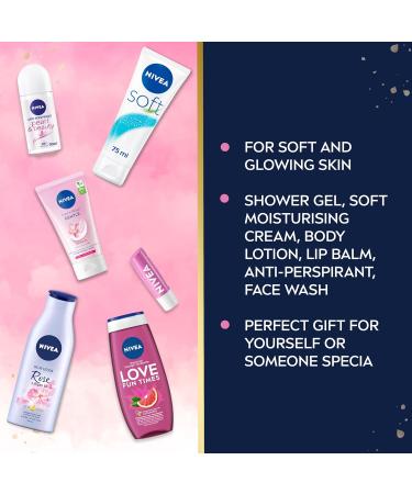 NIVEA Pamper Me With Care Gift Set (6 Products) Women's Gift Set with Shower Gel Moisturising Cream Body Lotion Lip Balm Anti-Perspirant Roll-On and Cream Wash - Buy Online on GoSupps.com