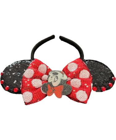 Minnie Mouse Inspired Sequin Alice Headband Minnie Ears With Big Red 5" Sequin Bow Handmade Fancy Dress Cosplay - Buy Online on GoSupps.com