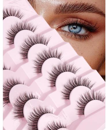 Onlyall Natural Lashes Wispy Lashes Natural Look False Eyelashes Natural Flared Eyelashes False Eye Lashes Soft Fluffy Lashes 7 Pairs D-K06