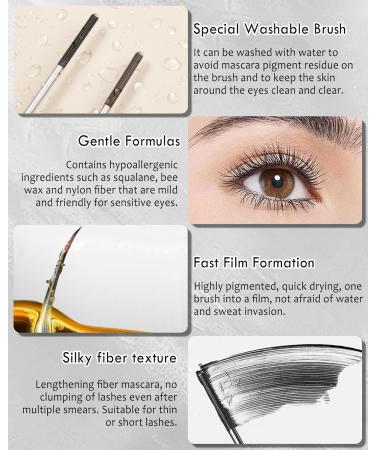 Washable Metal Rod Mascara Black Waterproof Tubing Mascara Volume and Length 3D Skinny Curling Iron Wand Mascara Long Lasting Smudge-Proof Non Clumping Lengthening Fiber Lash Mascara Makeup for Women - Buy Online on GoSupps.com