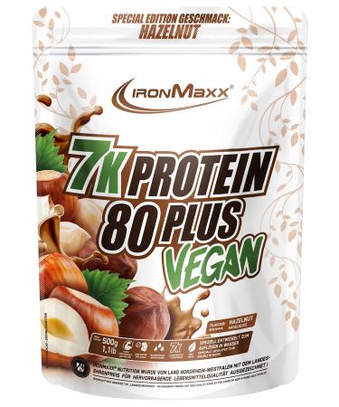 Ironmaxx 7k protein 80 plus vegan - hazelnut 500g bag |High quality vegan protein powder from 7 different components |Water -soluble protein powder without sugar set
