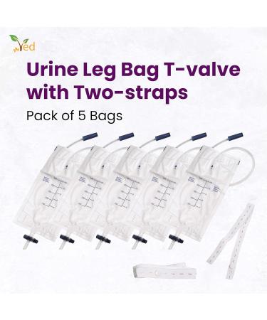 Buy Ved Urine PVC Leg Bag (500 ml Pack of 5) - T Valve Two Straps Natural Leg-Shape Design | International Shipping Available - Buy Online on GoSupps.com