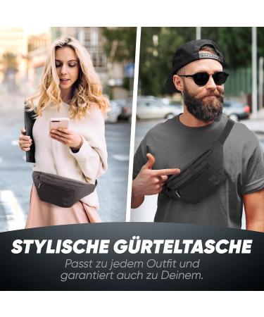 RUVO Fell-Hand Pocket - Stylish Black Belt Bag for Men & Women | Maximum Storage with 4 Zippered Compartments | Ideal for All Activities - Buy Online on GoSupps.com