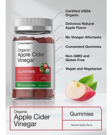 Organic Apple Cider Vinegar Gummies | 60 ct | Vegan, Non-GMO & Gluten-Free | USDA Certified | Apple Flavor - Buy Online on GoSupps.com
