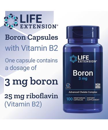 Life Extension Boron 3mg with Vitamin B2 | 100 Vegan Capsules | Gluten-Free, Vegetarian, Non-GMO - Buy Online on GoSupps.com