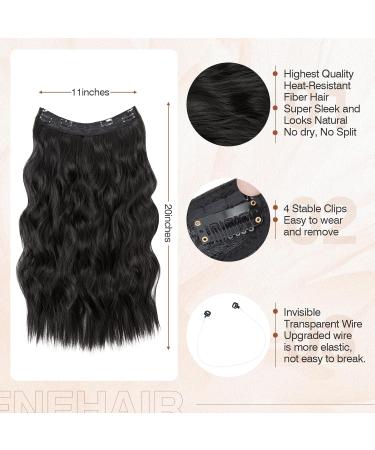 Benehair Invisible Wire Hair Extension 20 Inches Halo Hair Extension with 4 Secure Clips Synthetic Hair Piece Long Wavy Secret Headband Hairpieces for Women Halo Extensions Natural Black Hair #2A 20Inches Natural Black - Buy Online on GoSupps.com