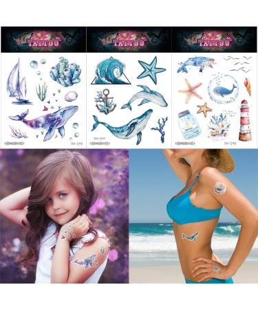 120pcs Ocean Animals Temporary Tattoos for Kids - Waterproof Sea Creatures Shark, Dolphin, Fish - Baby Shower Birthday Party Favor - Buy Online on GoSupps.com