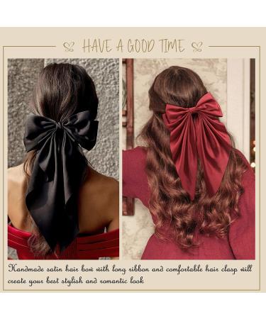 6PCS Large Satin Hair Bows Clips for Women - 13in Long Tail French Barrette Hair Slides - Soft Plain Color Hairpin 90's Accessories - Buy Online on GoSupps.com