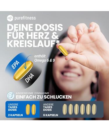 Purefitness Omega 3 Capsules - High Dose 2000mg Daily - EPA & DHA Fish Oil - 120 Capsules - Made in Germany - Premium Quality - Buy Online on GoSupps.com