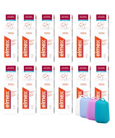 Elmex toothpaste caries protection Professional 75 ml 12 Set (12 x 75 ml) - medical tooth cleaning for highly effective caries protection and Celexqua toothbrush cap - Buy Online on GoSupps.com