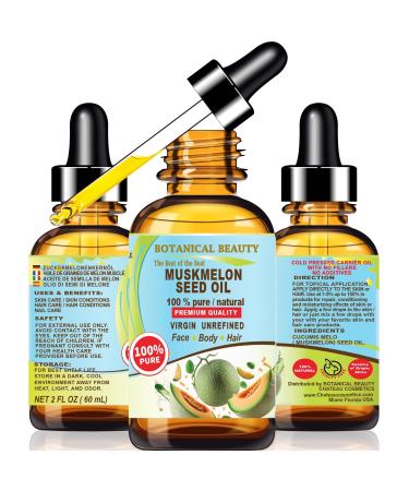 Botanical Beauty MUSKMELON SEED OIL 100% Pure Natural Virgin Unrefined Cold-Pressed Carrier Oil 2 Fl oz 60 ml for Face Skin Body Hair Lip Nails. Rich in Vitamin E Vitamin C