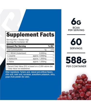 Nutricost BCAA Powder (Grape) - 60 Servings 2:1:1 Ratio Vegetarian Non-GMO & Gluten Free | International Shipping Available - Buy Online on GoSupps.com