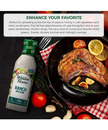 Walden Farms Ranch Dressing 12 Oz. Bottle - Delicious Salad Topping with 0g Net Carbs | Kosher Certified | Ideal for Salads, Wings, Burgers, Tacos, Pizza & More - Buy Online on GoSupps.com