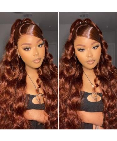 Reddish Brown #33 13X4 HD Lace Front Wigs Human Hair Pre Plucked 180% Density Body Wave 100% Human Hair Wig For Black Women Brazilian Virgin Glueless Frontal Wigs Human Hair With Baby Hair 30 Inch 30 Inch #33 Body Wave Lace Wig